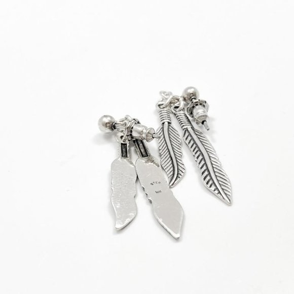Artisan Sterling Silver Feather Dangle Earrings by Provenance - Picture 5 of 5